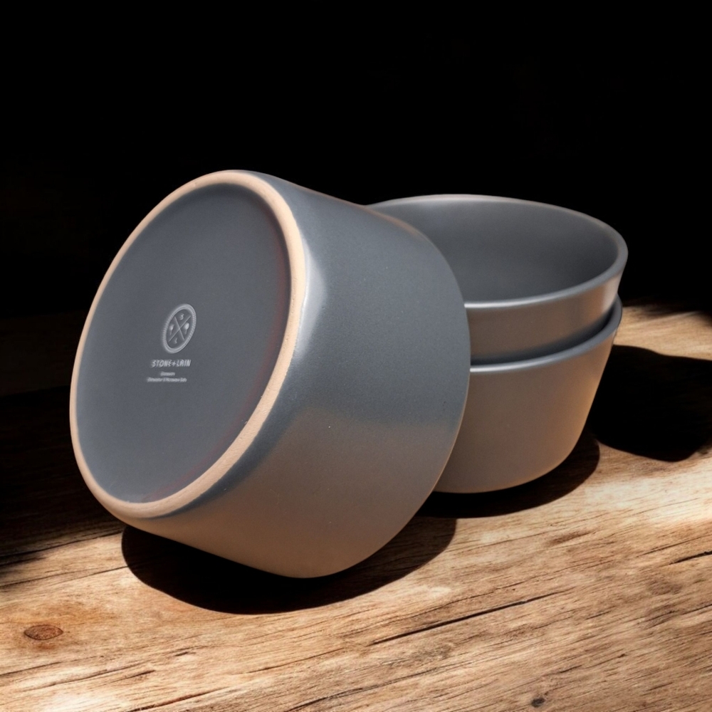 Set Of 3 Stone + Lain Soup Cereal Bowls Matte Gray 6" Stoneware Celina